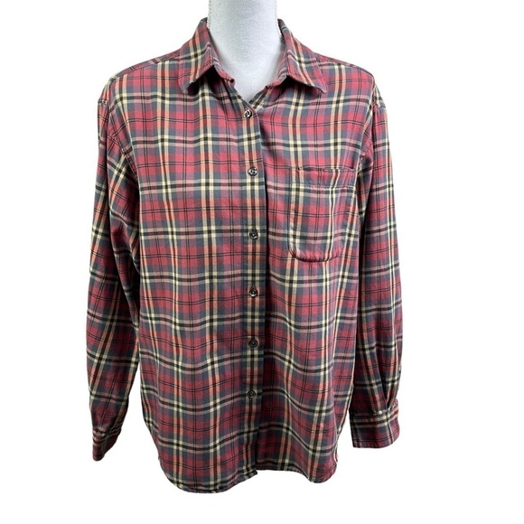 Eddie Bauer Plaid Button Up Top Women's Large Long Sleeve Patch Pocket - Picture 1 of 9
